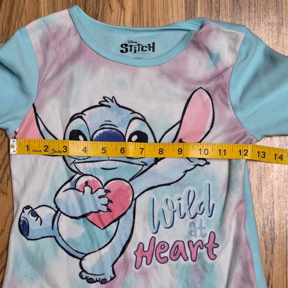 Disney Stitch Long Sleeve Fleece‎ Pajama Girls size 6/6X Flame Resistant Tie Dye